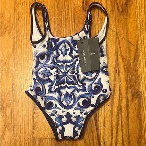Dolce & Gabbana Kids Floral Blue and White Bodysuit